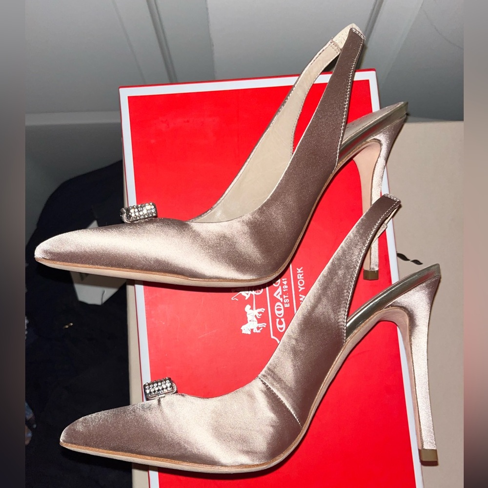 COACH Heather Satin Heels in Champagne - Picture 2 of 5